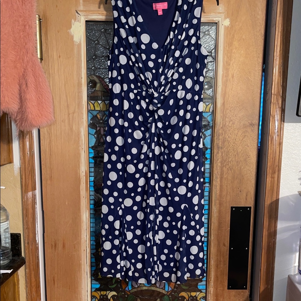 Isaac Mizrahi Live! Women's Petite Twist Front Mesh Midi Dress EJ2 Navy Size LP